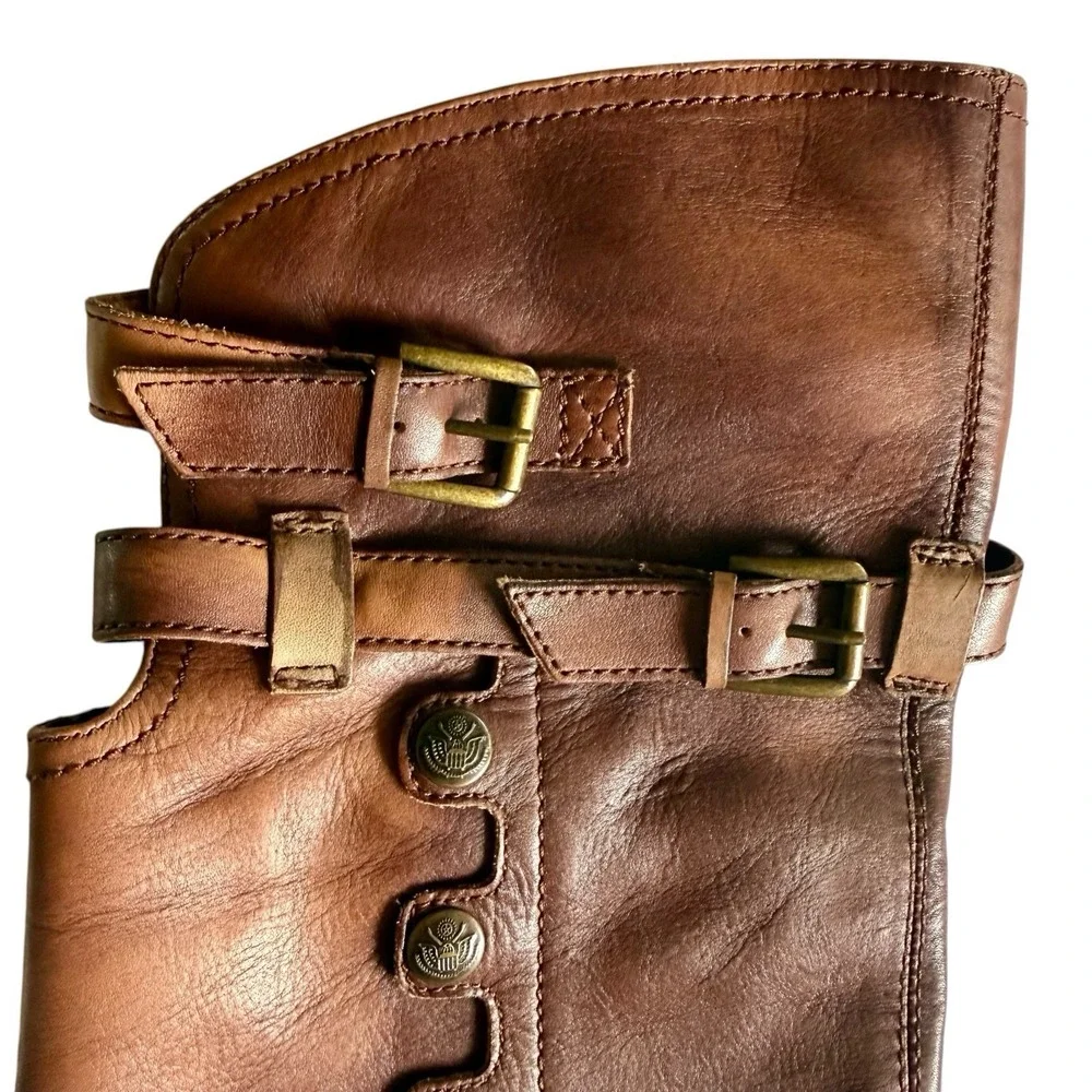 Sam Edelman Womens 7.5 Over The Knee S-Pierce Distressed Tan Brown Leather Boots